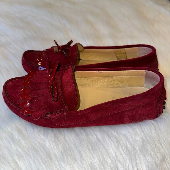 M. Gemi ‘Strato’ Suede Fringe Loafer Patent Leather Driver Moccasin, Burgundy - Picture 5 of 10